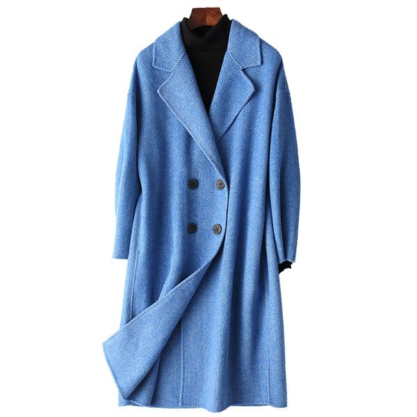 

double face wool coat women long double breasted woolen outerwear new 2019 autumn winter, Black