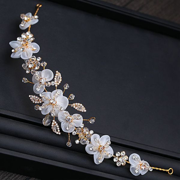 

korean sweet wreath pearl crystal yarn flower fairy hairband bride wedding hair accessories, Golden;white