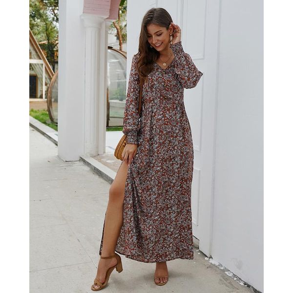 

louis jason women summer bohemia long sleeve v-neck long dress party beach dress vintage women holiday dresses sukienki damskie, Black;gray