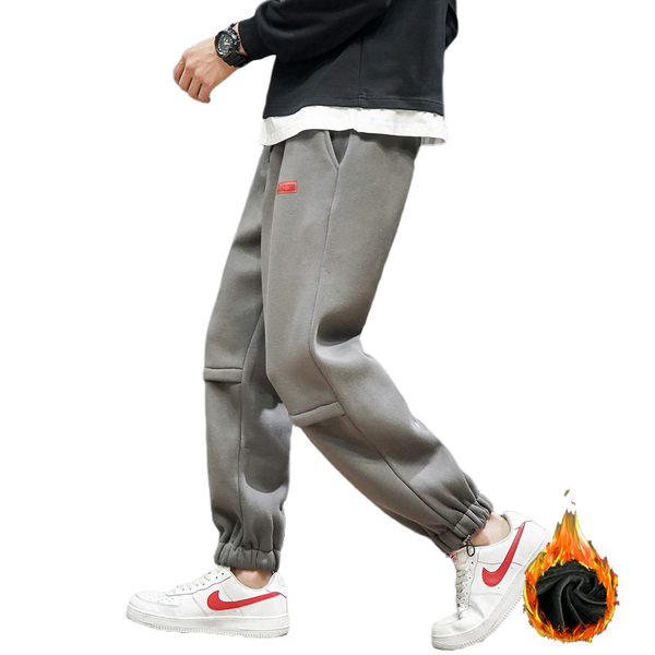 

men's pants 2021 fleece warm winter cargo men casual loose clothes grey man trousers hip hop, Black