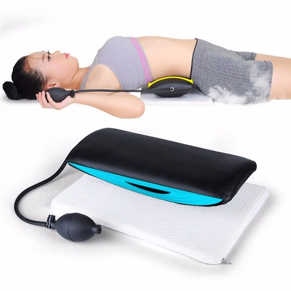 

manual inflatable spine pain relief back massage cushion lumbar traction stretching device waist spine relax health care