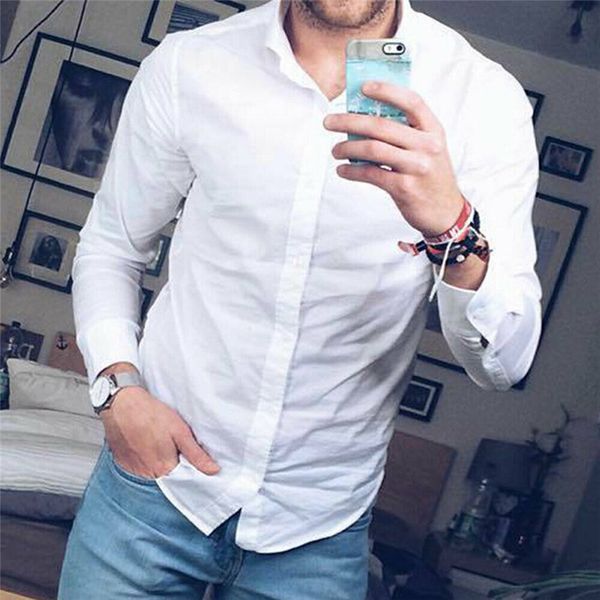 

men daily shirt long sleeve gentleman formal solid white male fit new brand blouse classical business dress shirts man, White;black