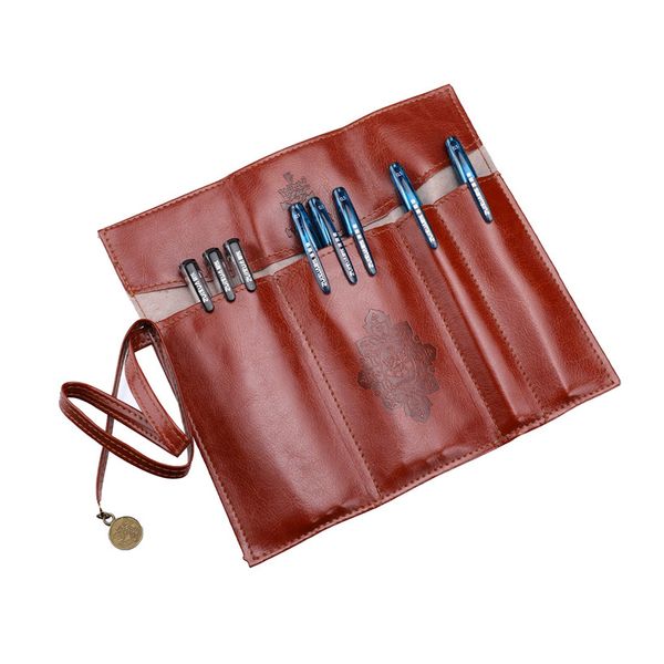 

Retro PU Roll Pencil Bag Cases Creative Leather Fountain Pen Box Pouch Case Student Gift Office School Stationery Supplies