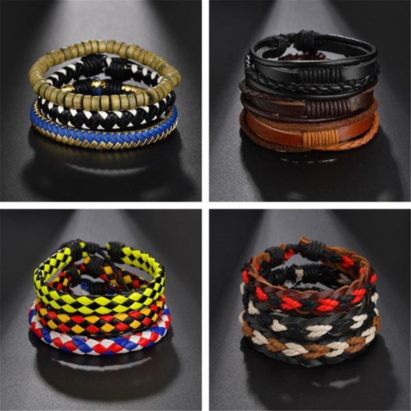 

male multilayer leather bracelet men women braided rope wrap bracelets bangles pulseira masculina fashion jewelry pulsera homme, Black