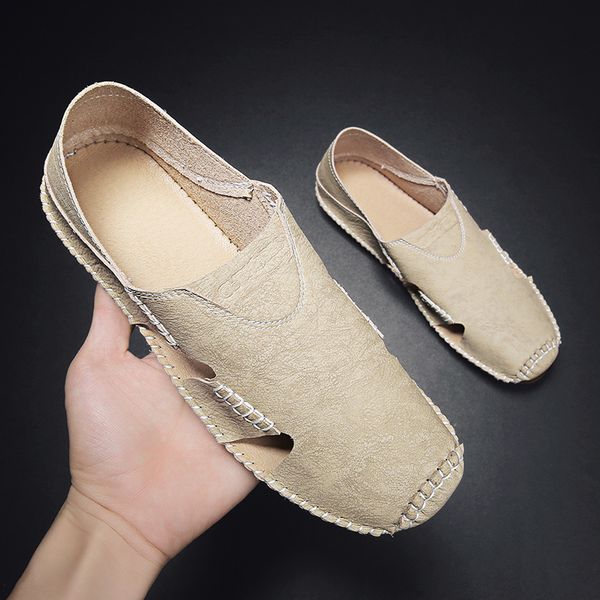 

fashion men's sandals outdoor summer soft beach flip flop comfortable genuine leather sandals slip on man roman men, Black