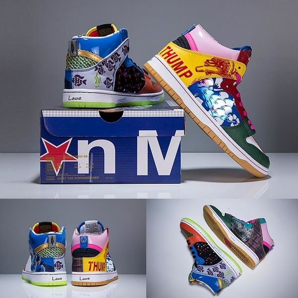 

dunk sb high x thomas campbell what the doernbecher баскетбол обувь multicolor graffitti mens женщины спортивные кроссовки размер us 5.5-11