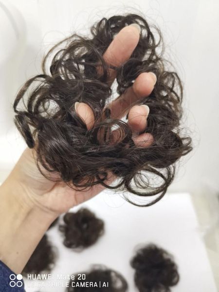 

alitsingtao ,100% human hair bun hairpiece curly hair for jewish kosher ing, Black;brown