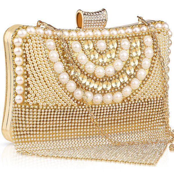 

women's pearl shoulder bag, square pendant diamond rhinestone handbag