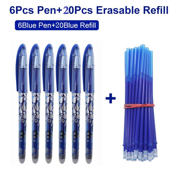 

6+20pcs/set 0.5mm erasable pen refill rod blue/black/red ink magic handle erasable gel pen for school office writing stationery