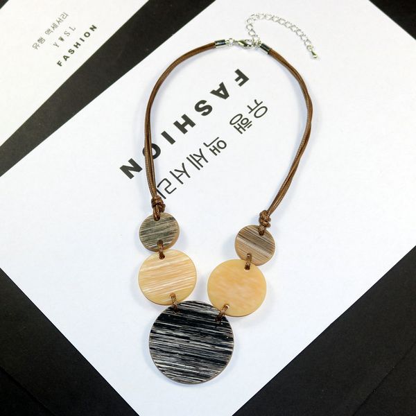 

round acrylic resin jewelry necklaces for women 2019 statement handmade grey black color vintage long fashion pendant necklace, Silver