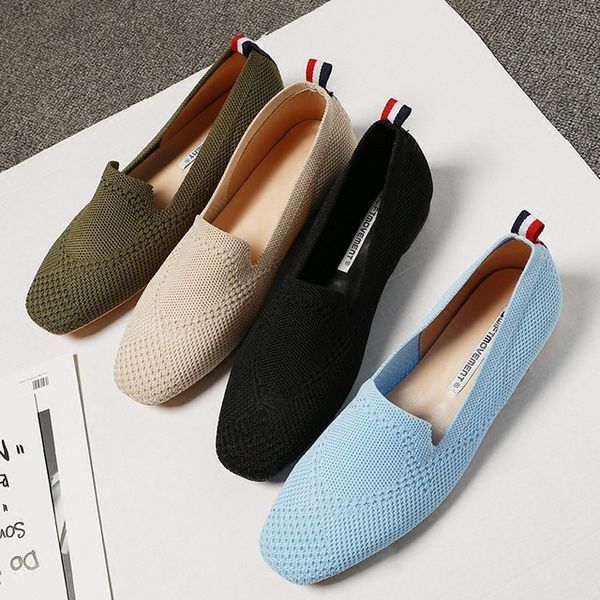 

2019 women shoes shallow mouth round toe knitting flats casual female sneakers dress driving summer new square cotton fabric, Black
