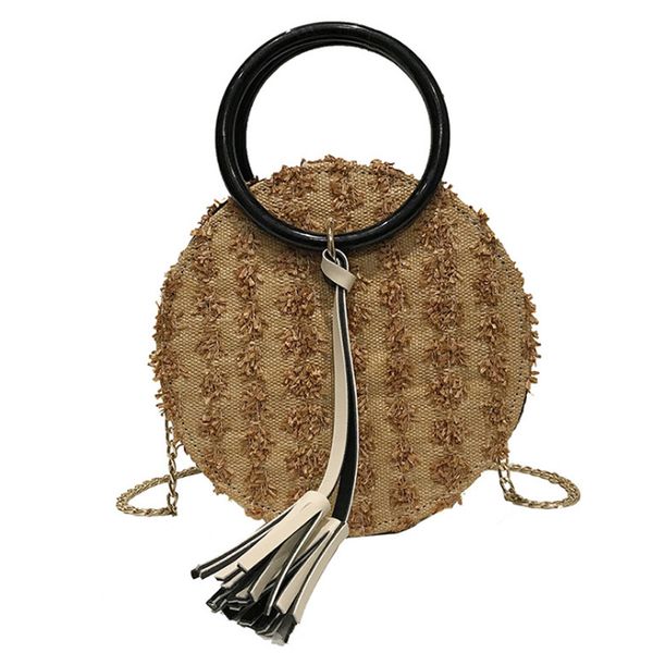 

woven small round bag portable straw small round bag female new one shoulder slung chain