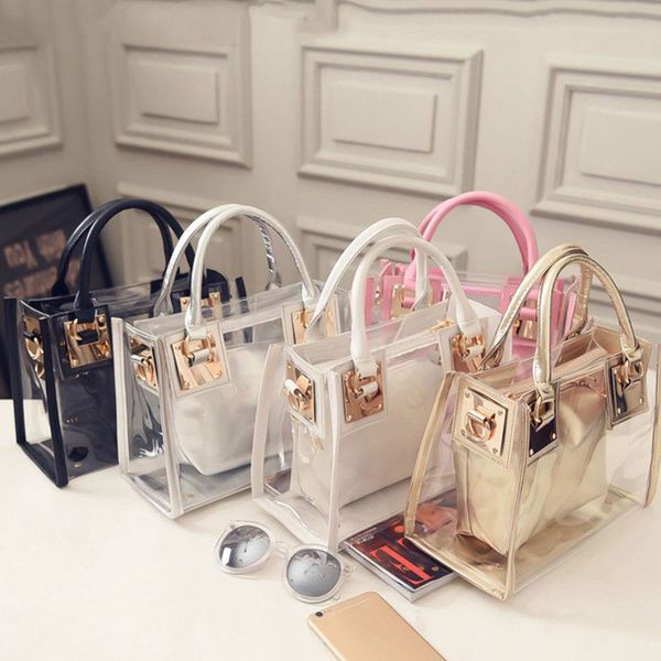 

2pcs женщины моды сумка clear jelly сцепления кошелек прозрачные сумки пляжные сумки crossbody сумки для женщин