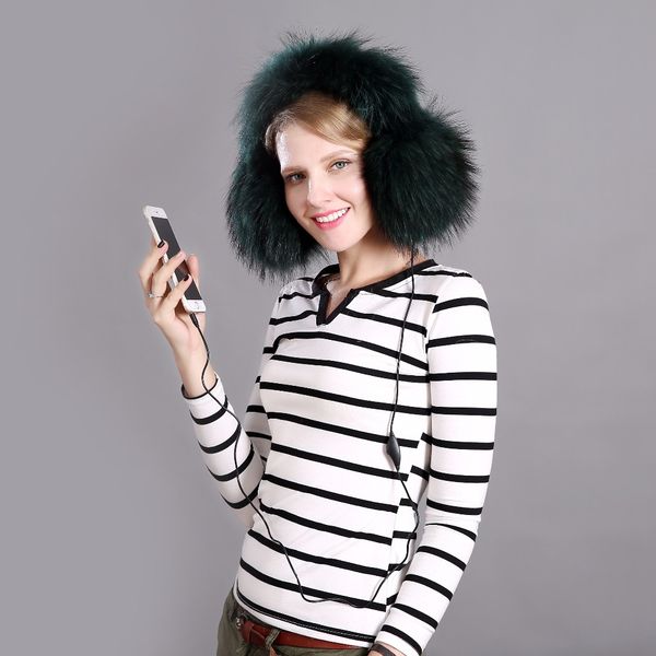 

new oversized really big real raccoon fur earmuffs korean real fur earmuffs lovely personality plush ear cover warm ee02, Blue;gray