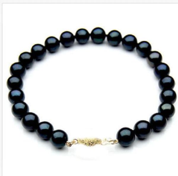 

natural 9-10mm south sea black pearl bracelet 14k gold clasp 7.5-8