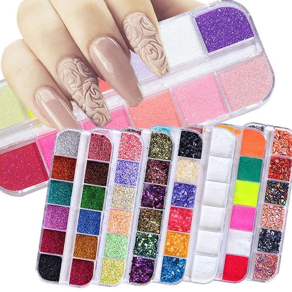 

nail glitter laser sequins manicure colorful diy nail art multicolor decorations, Silver;gold