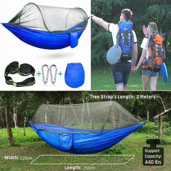 

multiuse portable hammock camping hiking travel hammock with mosquito net stuff sack unnel shape swings bed tent use outdoor(250*120cm
