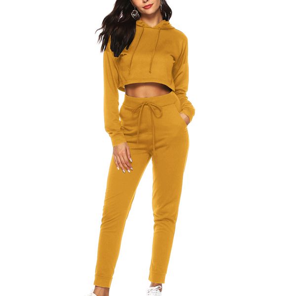 

brand autumn tracksuit 2pcs women set hoodies crop sweatshirt+ pants high waist hooded 2 pieces sets women clothing suits, White