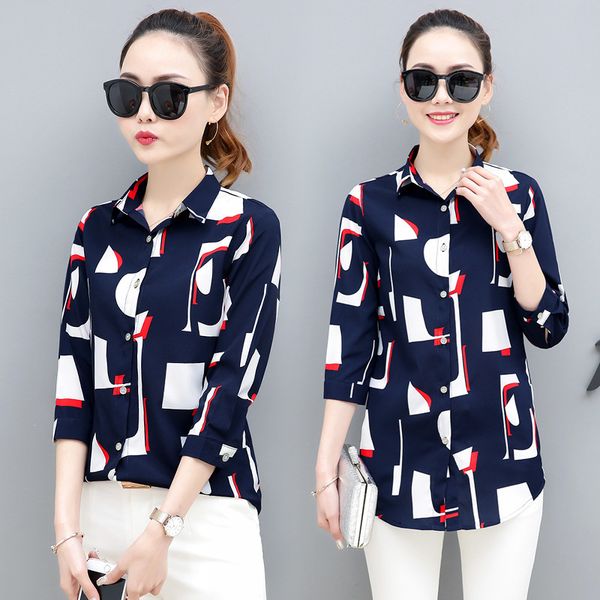 

в sleeve shirt девушки длинные фонд ранняя осень джокер код 2019 fat младшая сестра свободное время семь часть рукава рубашки, Gray;blue