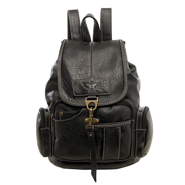 

women hook closure school handle with zipper fashion casual solid travel soft large capacity pu leather students backpack