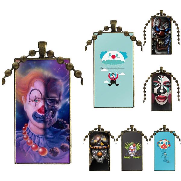 

design fashion vintage glass women rectangle necklace pendants for women gift funny comic joker, Silver