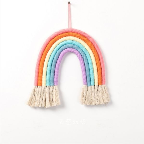 

aesthetic woven tapestry wall hanging living room art rope rug wall hanging macrame rainbow wandteppich house decoration eb50gt