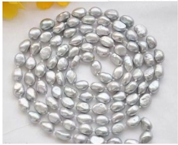 

select colour jewelry new 60" 8-9mm silver gray freshwater baroque pearl necklace