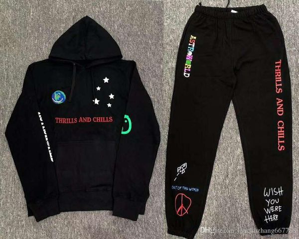 

travis scott astroworld peaceful logo smile the earth embroidery black hoodie sweatshirts hooded women men hip hop jogger pants sweatpants