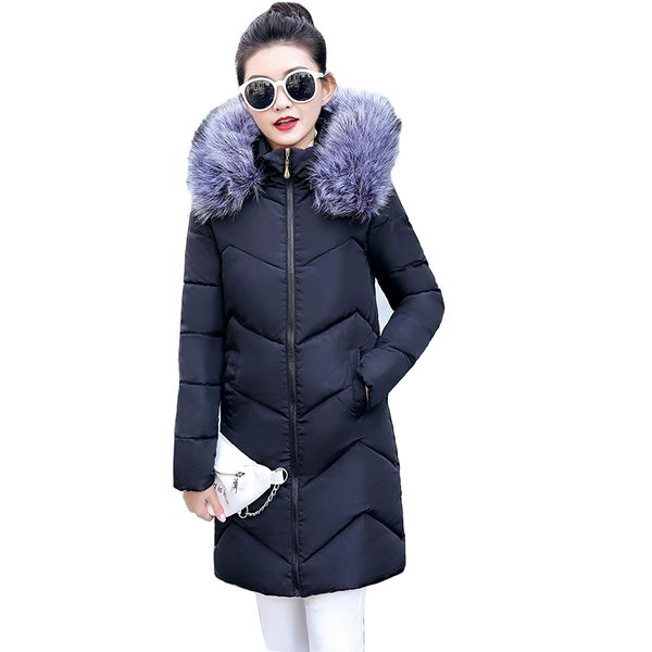 

winter women's down jacket casual cotton women's winter jacket hoodie long parkas women fur collar warm female coat, Black
