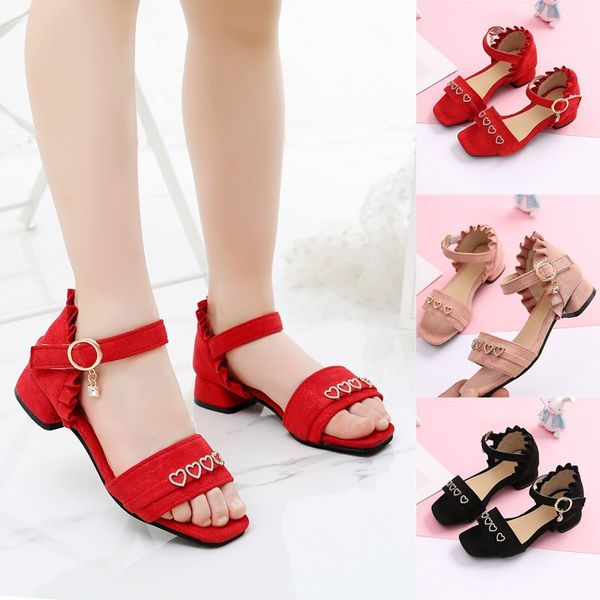 

1-16t girls sandals summer 2020 new fashion small high-heeled korean kid's roman shoes big children non-slip princess shoes, Black;red