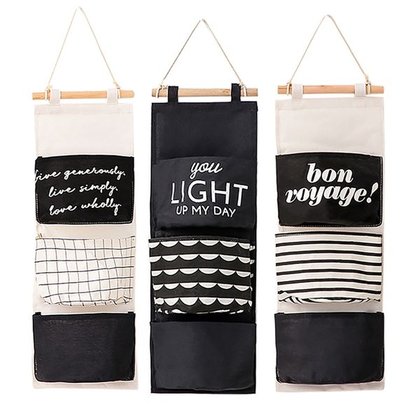 

new wardrobe wall mounted bag hanging storage bag with three pockets cotton fabric wall storage organizer space saver bags