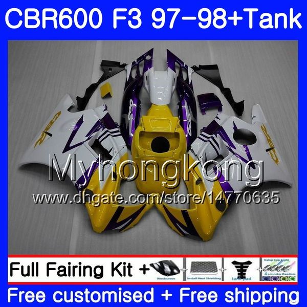 Corpo + serbatoio per HONDA CBR 600 FS F3 CBR600RR CBR 600F3 97 98 290HM.12 CBR600 F3 97 98 CBR600FS Giallo bianco nuovo CBR600F3 1997 1998 Carenature