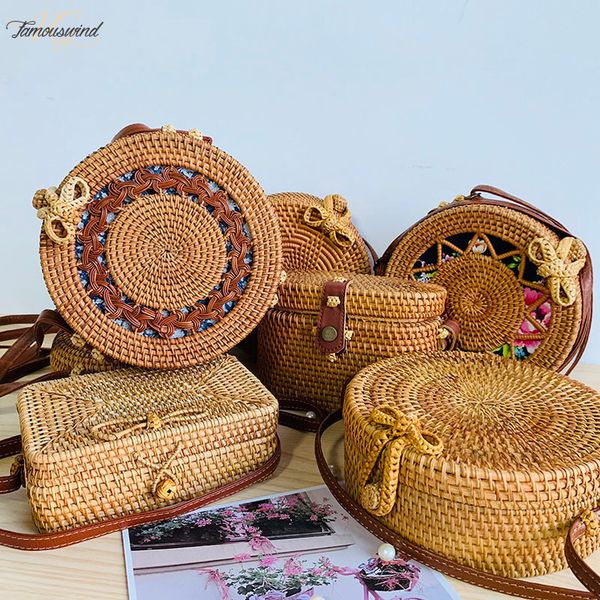 

2020 women round straw bags woven handmade ladies design summer beach circle rattan cross body shoulder bag new fashion