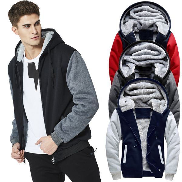 

eu size men sweater hooded autumn and winter clothing male korean sports plus velvet thick male jacket hooded jacket coats s-5xl, Blue;black