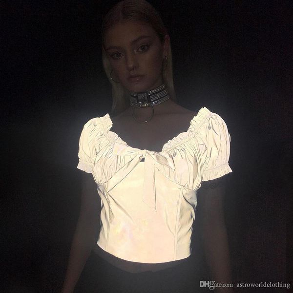 

женщины летние ins горячие 3m светоотражающие tshirts разрез шеи симпатичные серый светлый в темных тройники коротким рукавом, White