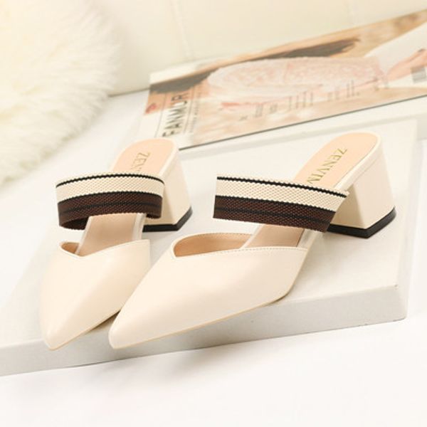 

designer-th sandals ladies new fashion slippers pointed thick with slippers, Black