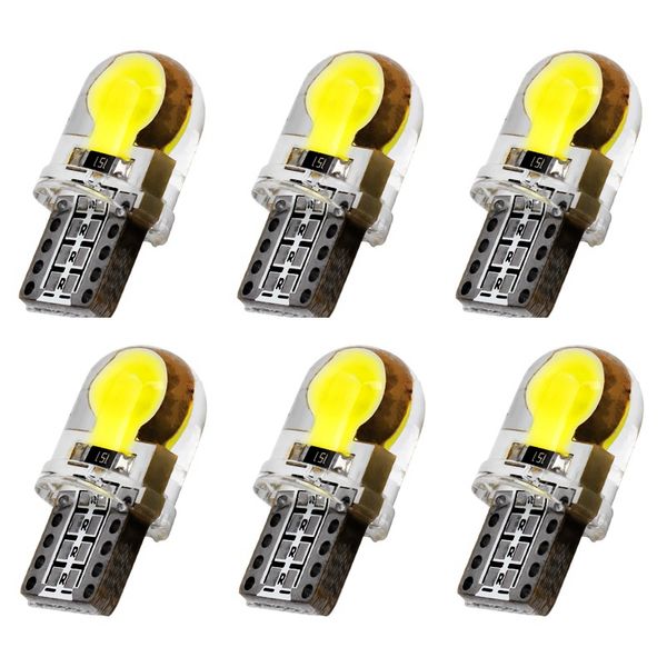 

6 x auto t10 led w5w led bulbs white 194 168 lamp 501 cob silicone shell car lights super bright turn side lamp dc12v