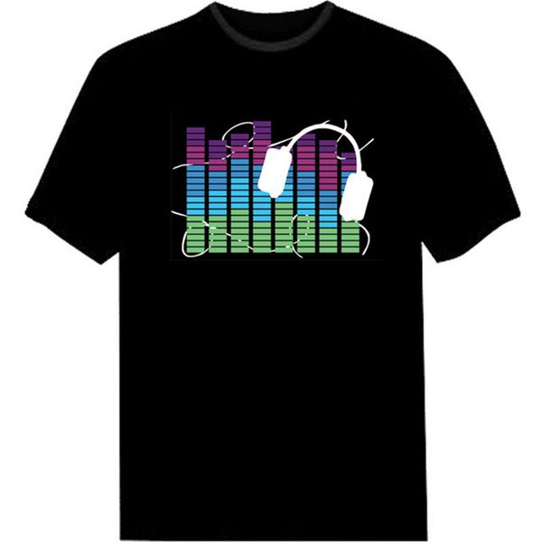 

led t shirt men party rock disco dj sound activated led t shirt light up and down flashing equalizer men's glowing tshirt, White;black