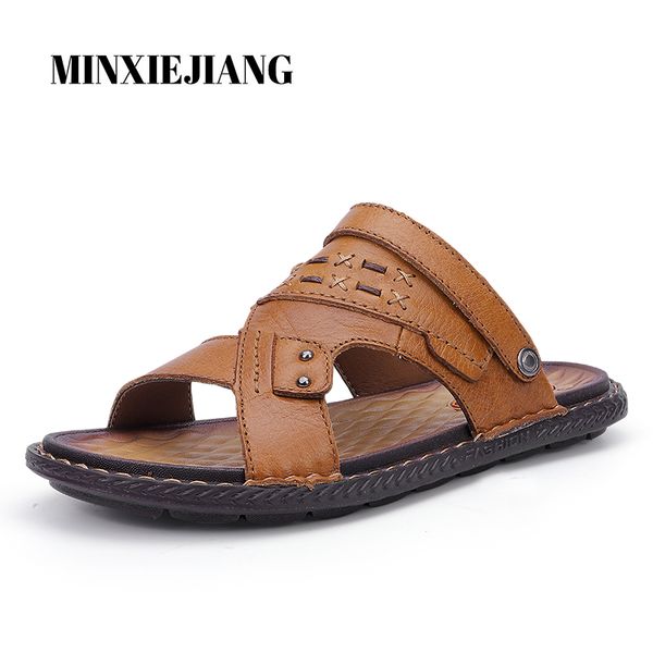 

minxiejiang 2020 new leather men's sandals classic roman sandals casual comfortable men's shoes summer beach shoes size 45, Black