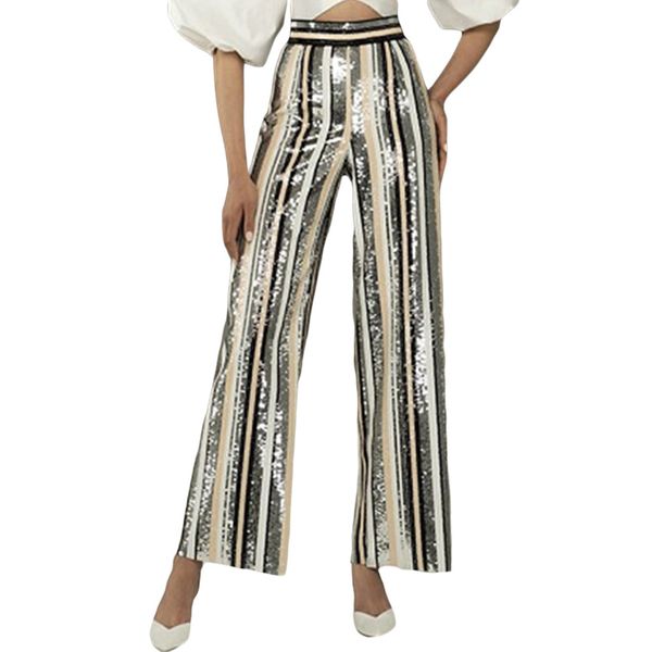 

women sequin bell bottoms long wide legs pants charm flares sweatpant elastic trousers party nightclub streetwear dlm77250, Black;white