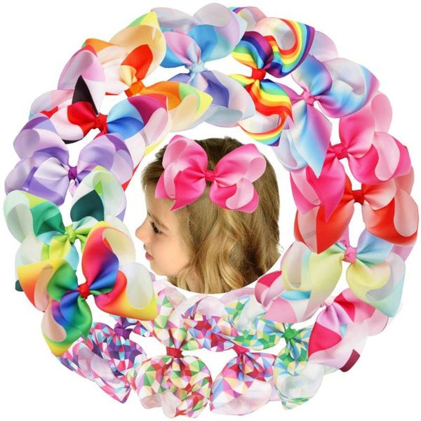 

16pcs 5 inch baby girl hair bows clips rainbow boutique grosgrain ribbon alligator bow hair accessories for teens child kids, Slivery;white