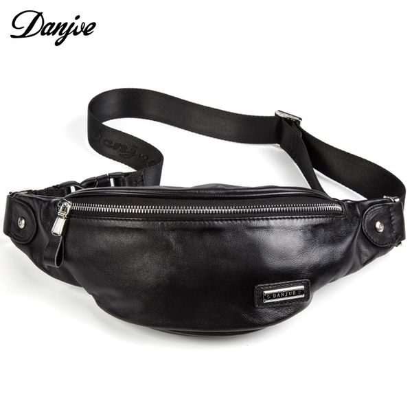 

fashion genuine leather waist pacfor men cow leather belt bag shoulder bags classic style casual black bag new danjue brand