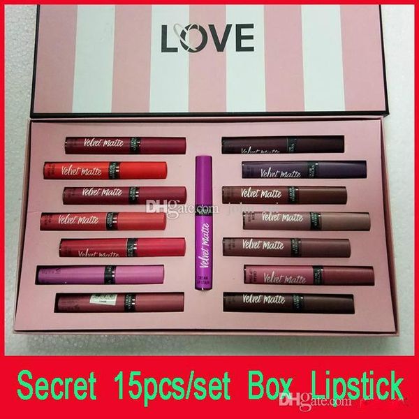 

secret makeup set liquid lipstick 15 colors love velvet matte lipgloss set 15 pcs/set with paper bag cream lip stain
