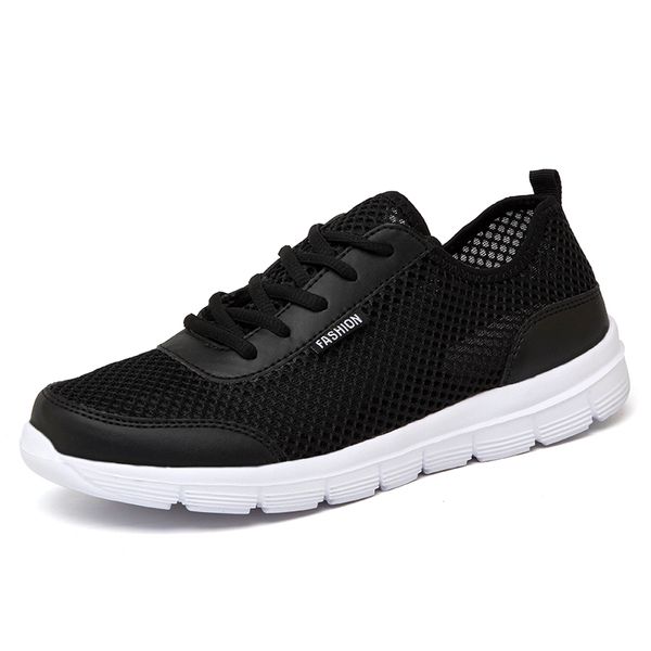 

35-48 men shoes summer sneakers breathable fashion mesh casual shoes couple lover mens mesh big plus size lace up shoe, Black