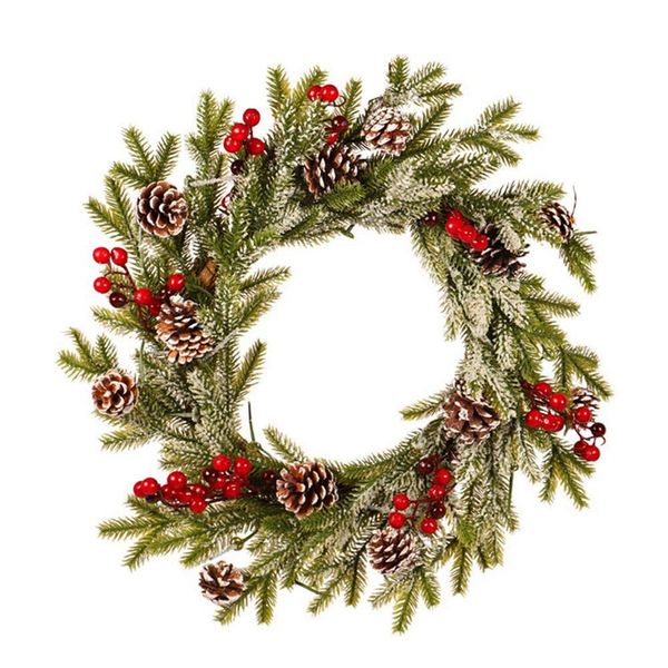 

new christmas garland pe pine cone red fruit wreath romantic christmas decoration white flocking pendant with frost ornaments ar