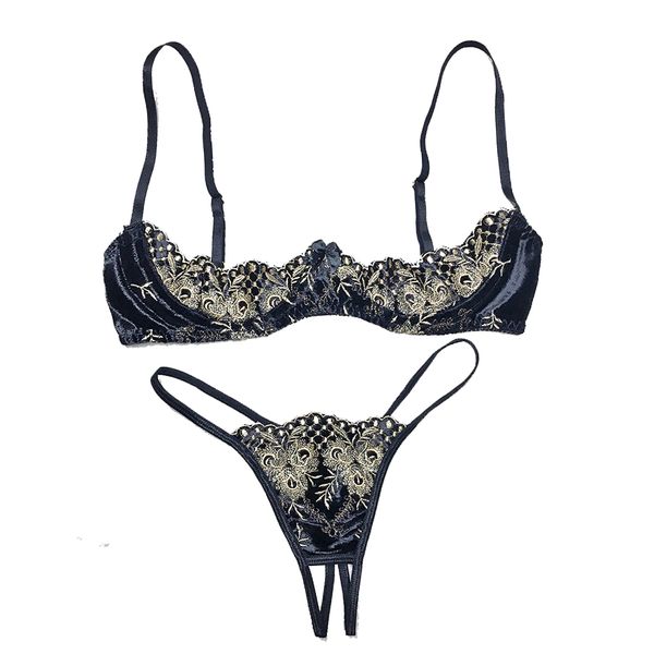 

b289 intimates женщины сексуальное нижнее белье velvet вышивка высокого качества замша dew push up bra половина bralette стринги белье устан, Red;black