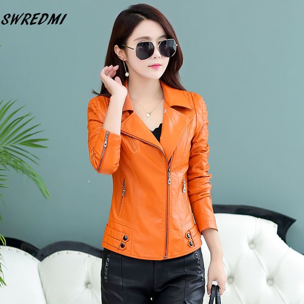 

casual leather coat women zipper biker leather jacket female spring plus size s-4xl slim ladies clothing suede swredmi, Black