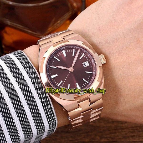 

version overseas 4500v 110a-b146 asian 2836 refit 5100 automatic coffee date dial mens watch rose gold case steel strap sport watches, Slivery;brown
