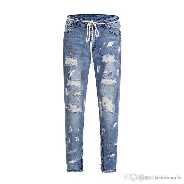 

женщины помыли hole рваных джинсов denim blue брюки прямые плеснула pantalones vestidoes пружина