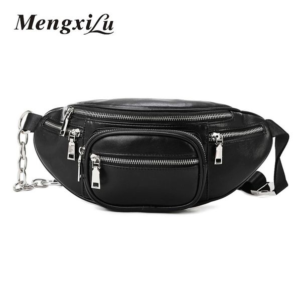 

waist bag men quality waist pack female bag funny pack black belt women men chain solid waistbag for phone pouch bolso